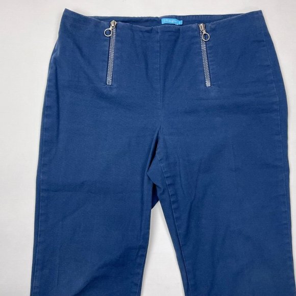 J Mclaughlin Zipper Pants Flat‎ Front Stretch Cotton Straight Leg Blue Women 6 - Picture 3 of 11